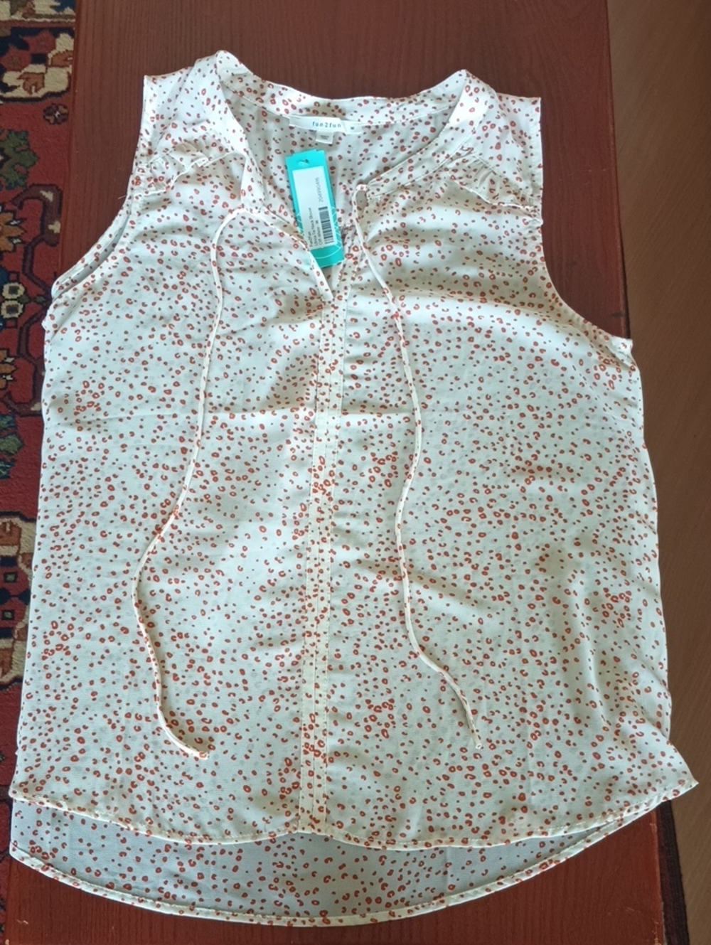 fun 2 fun Cream Sleeveless Tie-Neck Camisole with Rust Dot Print